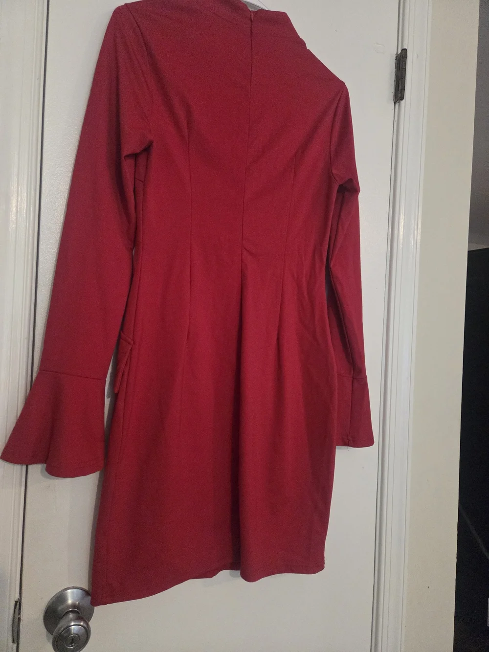 Red Mock-Neck Mini Dress with Flared Cuffs